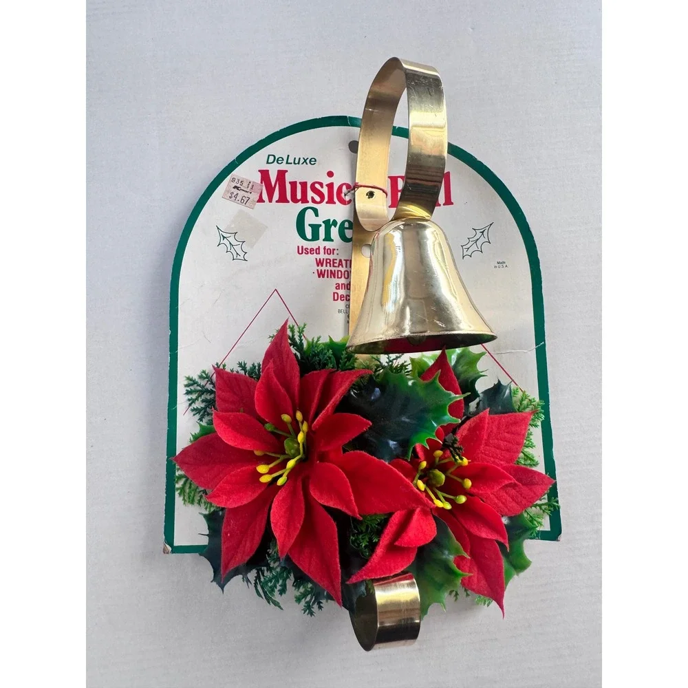 Vintage Deluxe Musical Bell Greeter Poinsettia Christmas Door Wreath Decor Kmart